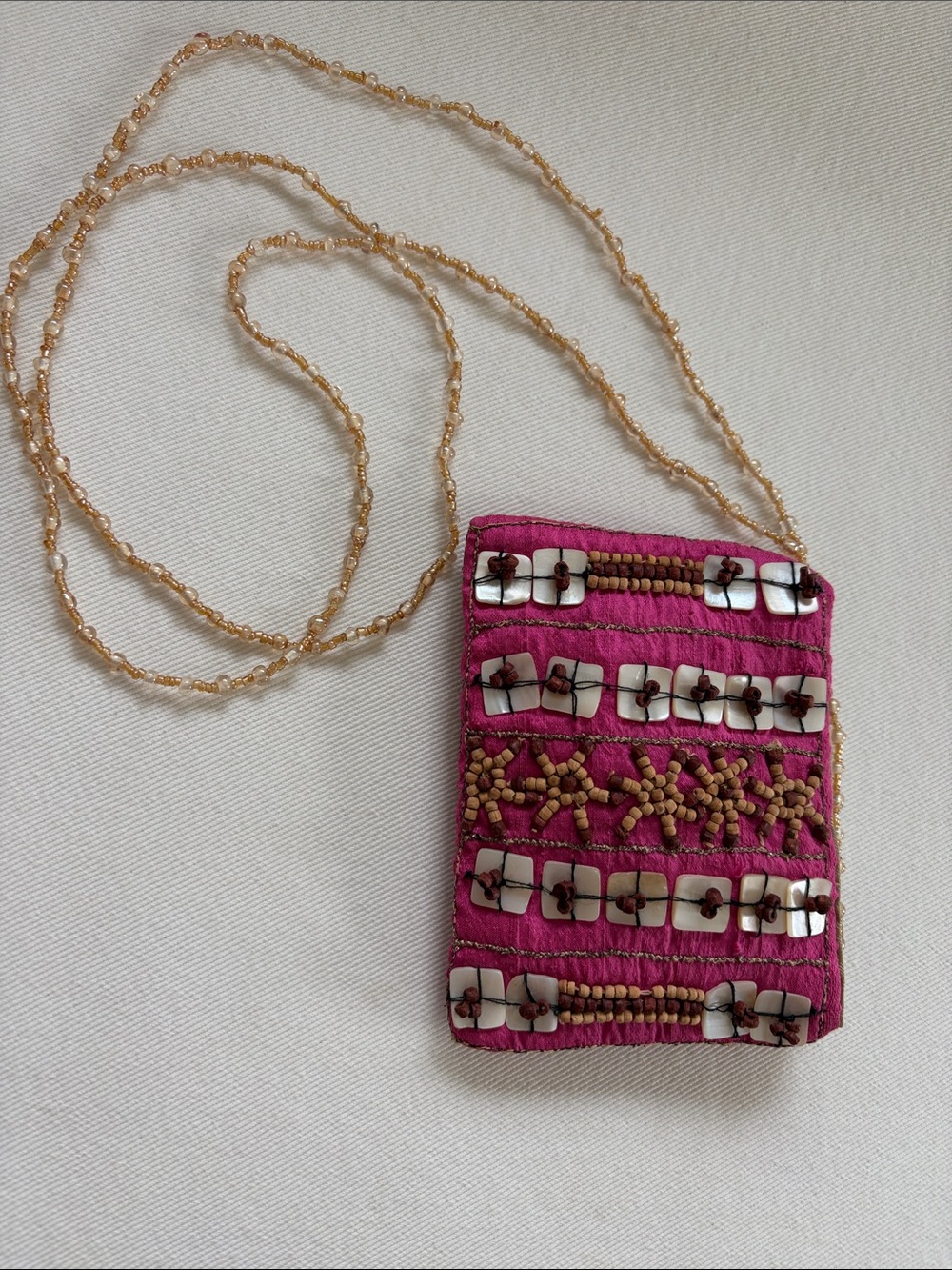 Moyna Hot Pink Beaded Crossbody Bag with Shell Accents